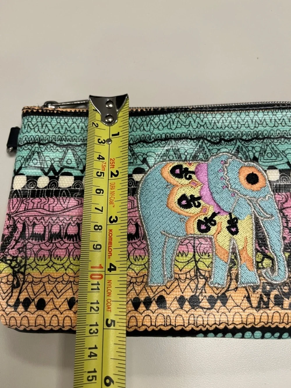 Sakroots Teal Pink Peach Stripe Embroidered Elephant Wallet/ pouch